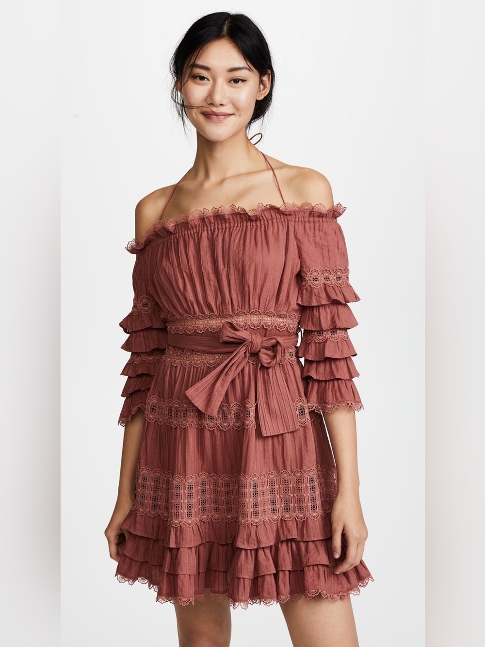 eyelet ruffle Corsair Frill Tier Dress Vintage Rose rust long sleeve